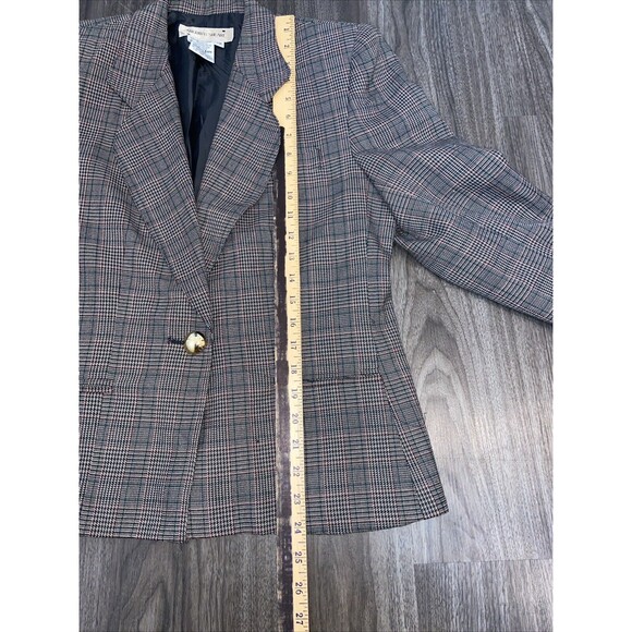 SHERIDAN SQUARE WOMENS JACKET BLAZER SZ 12 BROWN PLAID BUTTON UP LS - Picture 8 of 14